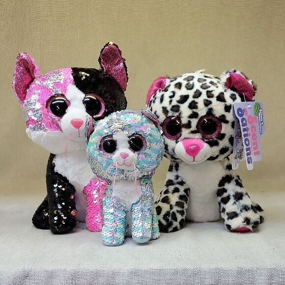 2 Ty Beanie Boos Cats Plush Stuffed Animals, 1 Leopard Scent Sations - Picture 1 of 13
